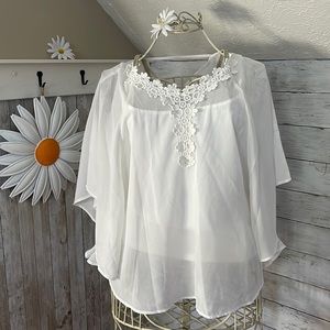 Embroidered Sheer White Top with Cami, Girls Size L (14)